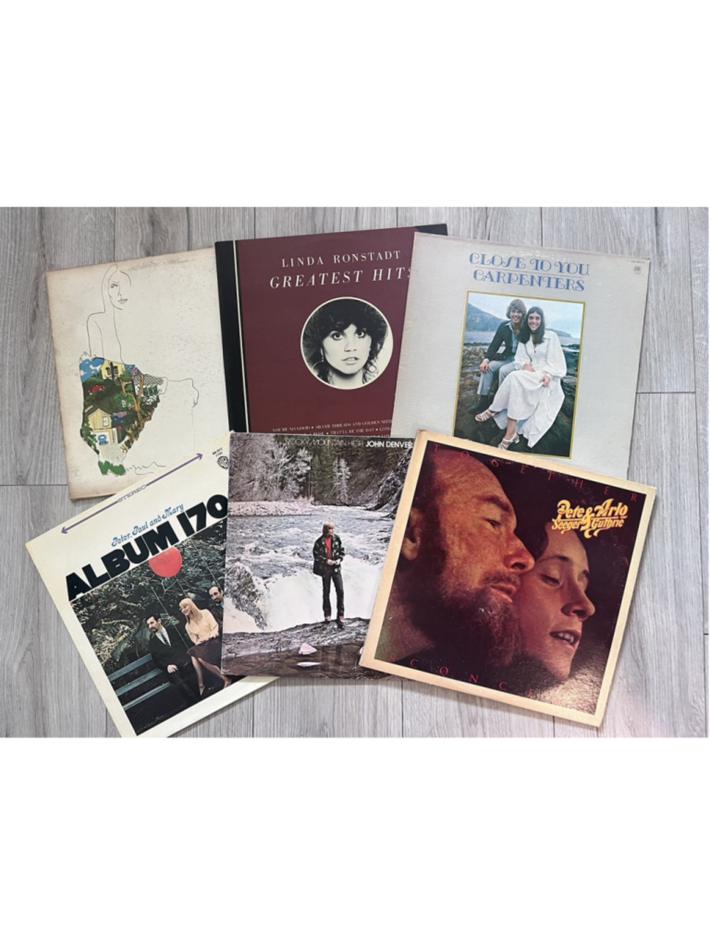 Vintage Vinyl Record Lot of 6 - 70s Pop Classics - Ronstadt, John Denver & More